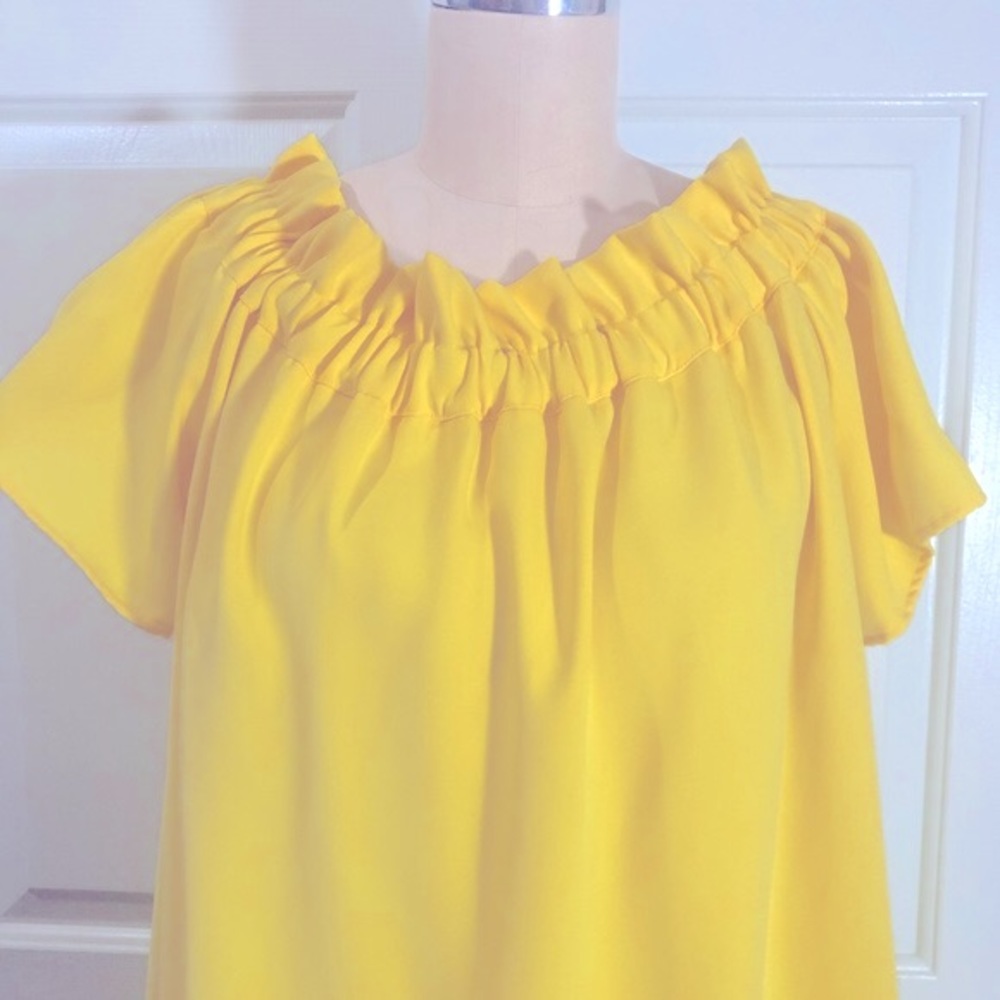 Pleione Ruffled Off Shoulder Dress Yellow Sz XL - Picture 3 of 8